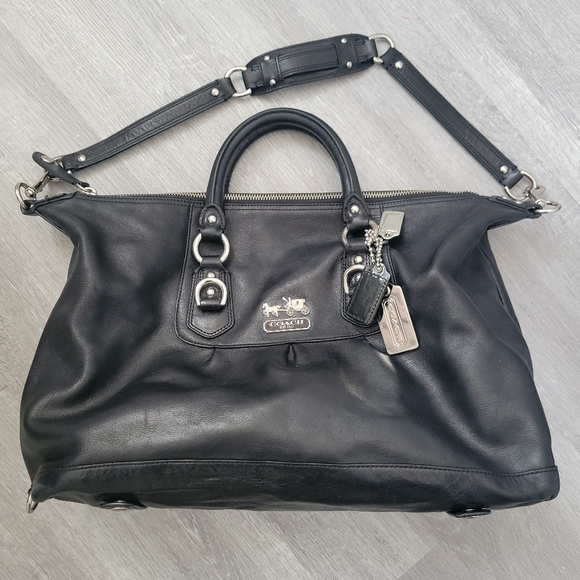 Coach Handbags - Coach LARGE Madison BLK Leather Sabrina Tote Bag Purse Satchel Handbag